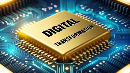 Poster - A golden microchip with 