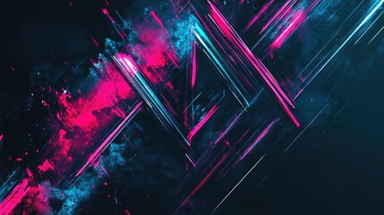 Aufkleber - Bold geometric patterns colliding with glowing 3D shapes in a vibrant, energetic space.