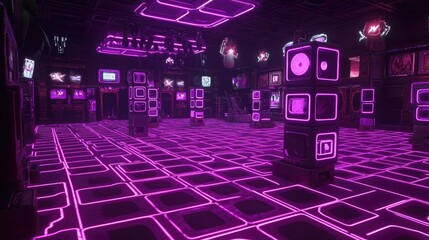 Aufkleber - Bold geometric patterns colliding with glowing 3D shapes in a vibrant, energetic space.