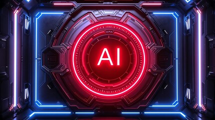 Poster - Futuristic AI Control Panel with Neon Lighting