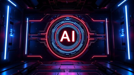Poster - Futuristic AI Control Panel with Neon Lighting