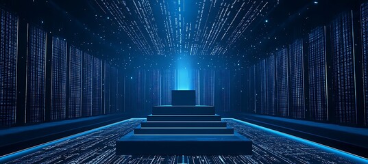 Poster - Digital Data Center with Illuminated Pyramid Platform