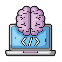 Poster - Brain Inspired design on a laptop screen with code, perfect for tech, programming, software development, and artificial intelligence concepts