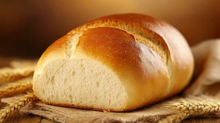 Wall Mural - Golden Crusty Loaf Of Bread Partially Sliced