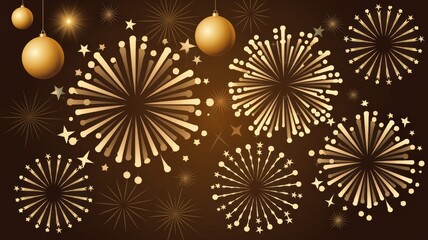 Canvas Print - Festive and Vibrant Design with Golden Fireworks and Decorations