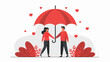 © JoeCreativeLab - Two people holding hands under a large red umbrella with heart symbols floating around, symbolizing love and unity on Valentine's Day.