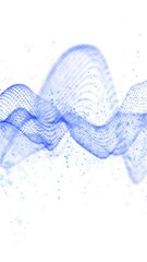 Poster - Blue glowing circles particles wave and dust at the center of a white background, bokeh effect, vertical composition. Loop animation footage for graphic design.