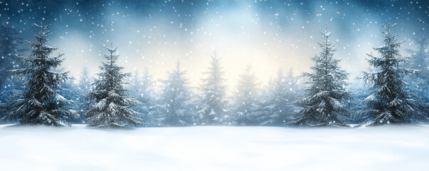 Wall Mural - winter wonderland landscape with falling snow at night, illuminated by a magical light behind snow c