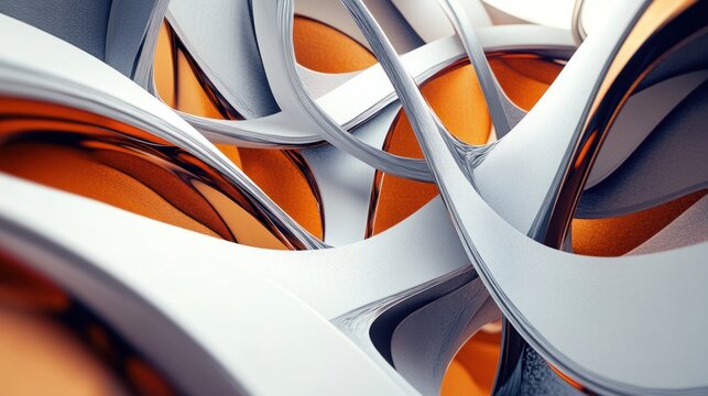 Abstract Orange and White Curves: A 3D Render of Intertwined, Shiny, and Smooth Shapes