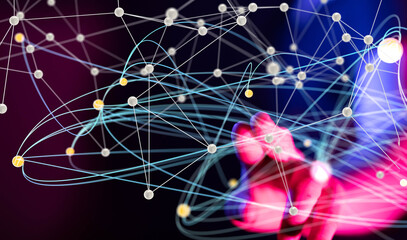 Fototapete - Global network. Blockchain. 3D illustration. Neural networks and artificial intelligence. Abstract