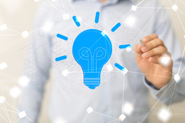Poster - lamp idea holding in hand 3d