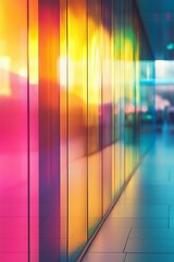 Poster - Colorful gradient reflections on glass panels in an urban setting. Generative AI