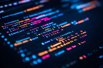 Poster - Colorful programming code displayed on a dark monitor background. Generative AI