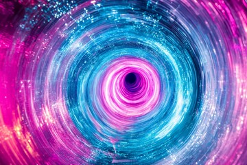 Poster - Tunnel of vibrant blue and pink light spiraling into infinity. Generative AI