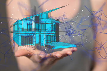 Poster - home iot - Neural network 3D illustration. Big data and cybersecurity - neural network exposure digital