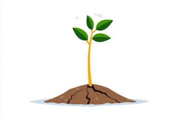 Aufkleber - A flat design of a small plant growing from a crack in the ground, drawn with bold lines and soft pastel colors