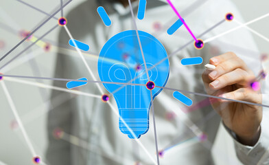 Poster - Neural network 3D illustration. Big data and cybersecurity - 3d