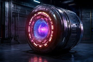 Poster - A futuristic graph glowing in neon colors, displayed as a hologram in a high-tech meeting room
