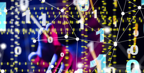 Poster - Global network. Blockchain. 3D illustration. Neural networks and artificial intelligence. Abstract