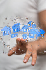 Poster - home iot - Neural network 3D illustration. Big data and cybersecurity
