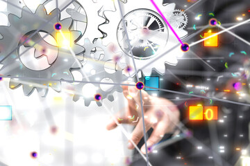 Poster - gear Technology background. Big data concept - 3d