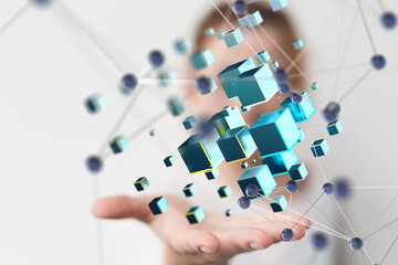 Aufkleber - Neural network 3D illustration. Big data and cybersecurity