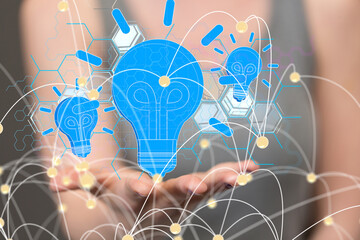 Poster - lamp idea holding in hand 3d