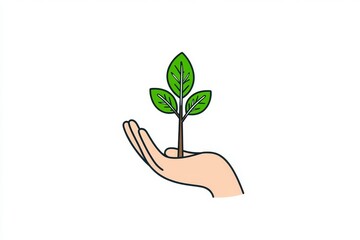 Poster - A stylized green eco-friendly icon featuring a sapling growing from a hand, drawn in bold and simple lines