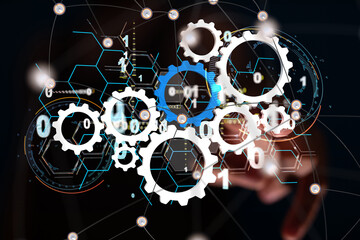 Poster - Neural network 3D illustration. Big data and cybersecurity