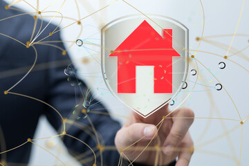 Aufkleber - home data. Digital cyberspace with particles and Digital data network connections concept.