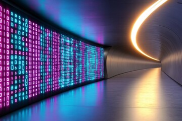 Poster - A futuristic graph glowing in neon colors, displayed as a hologram in a high-tech meeting room