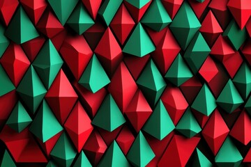 Poster - Geometric arrangement of red and green triangles creating a vibrant textured pattern