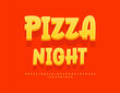 © Popskraft - Vector artistic banner Pizza Night. Creative Yellow Font. Handwritten 3D Alphabet Letters and Numbers set.