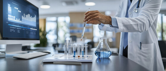 Poster - Laboratory technician conducting experiments with test tubes and samples