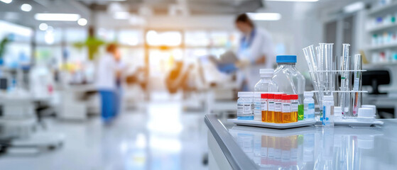 Poster - Laboratory environment with research equipment and chemical samples