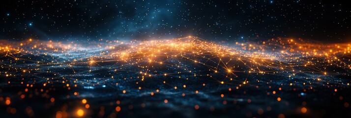 Fototapete - Network of dots interconnected by lines illustrates a cosmic landscape