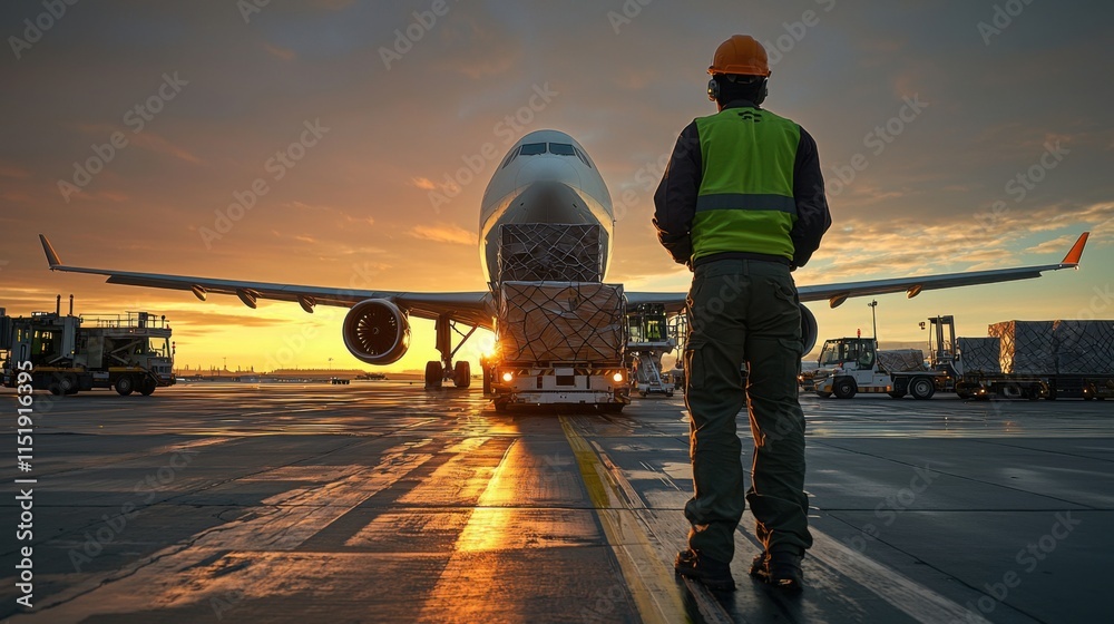 Busy Day at the Airport: Ground Crew Loading Cargo Onto Aircraft at ...