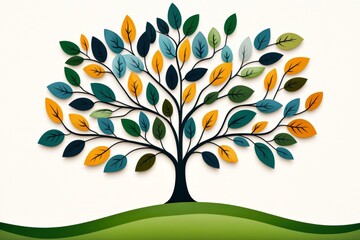 Poster - A simple flat vector design of a tree with a green canopy, illustrated with abstract shapes and clean outlines