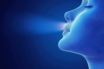 Poster - Digital art representation of a woman's profile exhaling a luminous breath at night
