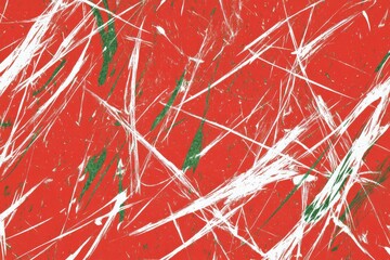 Poster - dynamic red background with chaotic white and green strokes creating an abstract pattern