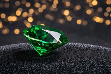Aufkleber - A vibrant emerald gemstone placed on a black velvet background, its facets sparkling in the light