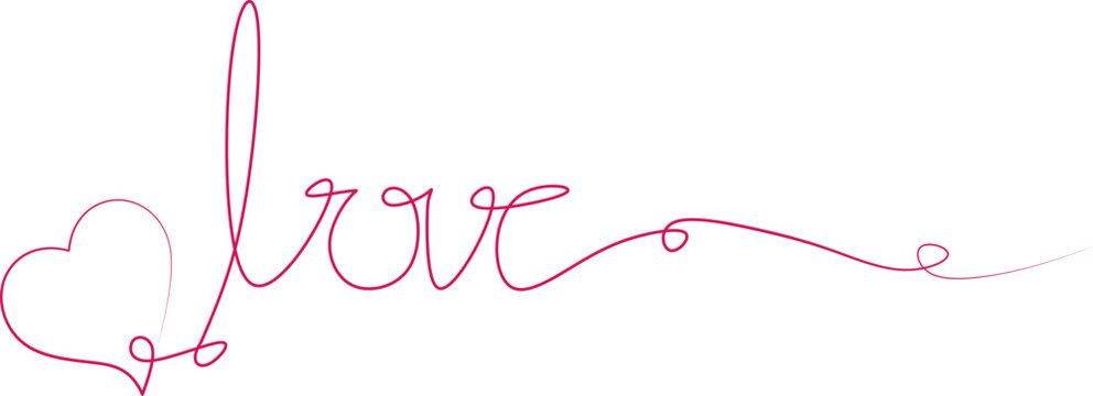 Continuous one line drawing of love lettering. Minimalism concept for romantic card, Valentine’s Day projects, wedding invitations, romantic greeting cards, branding, logos, or digital decorations
