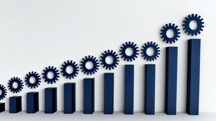 Poster - Growth Analysis Graphic with Gear Icons and Increasing Bar Charts Display