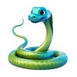 © ArtPixel-Portfolio - Friendly cartoon 3D sea snake curling body, smiling and displaying vivid green blue scales on clean white surface