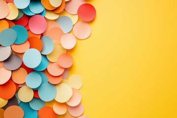 Colorful paper circles spread across a bright yellow background for crafting projects