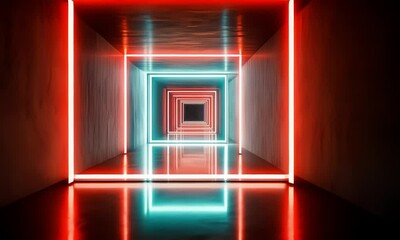 Poster - Futuristic Neon Tunnel with Reflective Floor