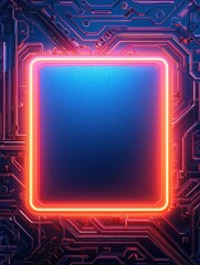 Aufkleber - A vibrant, illuminated square frame on a circuit board background, showcasing a blend of technology and modern design.