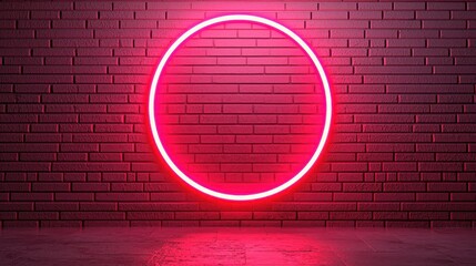 Poster - A glowing red neon circle illuminated against a textured brick wall, creating a vibrant and modern aesthetic.