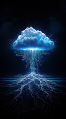 Aufkleber - A striking representation of a cloud intertwined with intricate circuitry, symbolizing the fusion of nature and technology in modern connectivity and digital infrastructure.