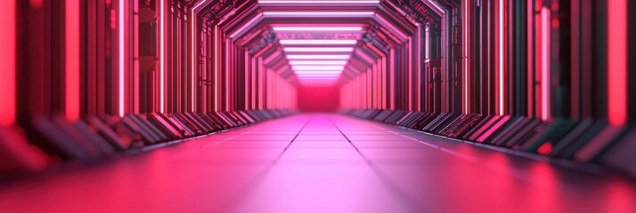 Aufkleber - A futuristic corridor illuminated with vibrant red lights, creating a sleek and modern aesthetic.